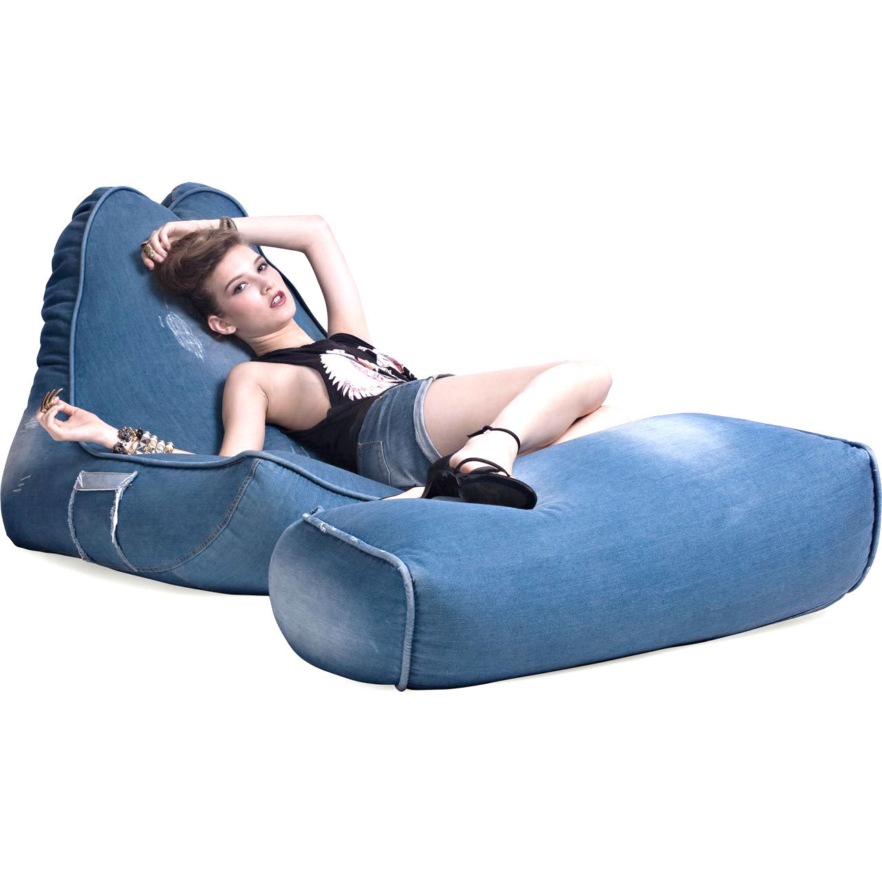 VIP Bean Bag Sofa + Ottoman Set (Denim Jeanious)